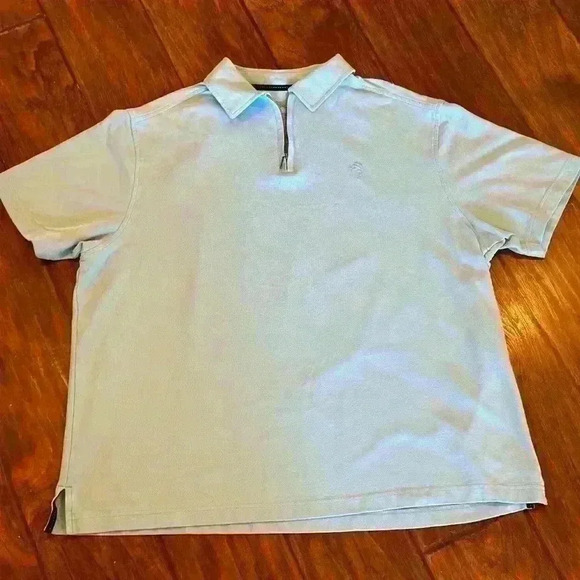 Caribbean Shirt Men's XL Turquoise Zip Up Short Sleeve Polo Shirt - Picture 2 of 5